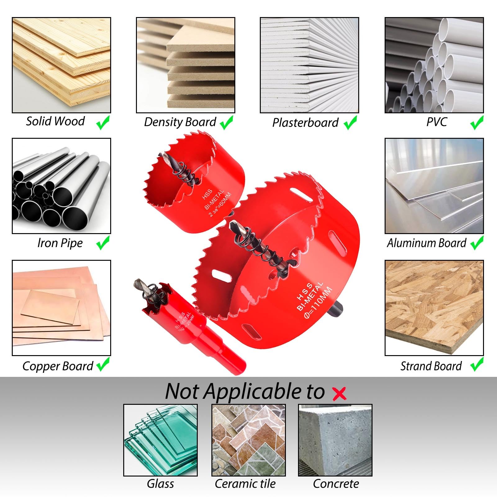 Otutefo Bi-Metal Hole Saw sets, Hole Cutter kit for Wood Plastic, UPVC, mdf and Plasterboard, Thin Metal Sheets - Image 2