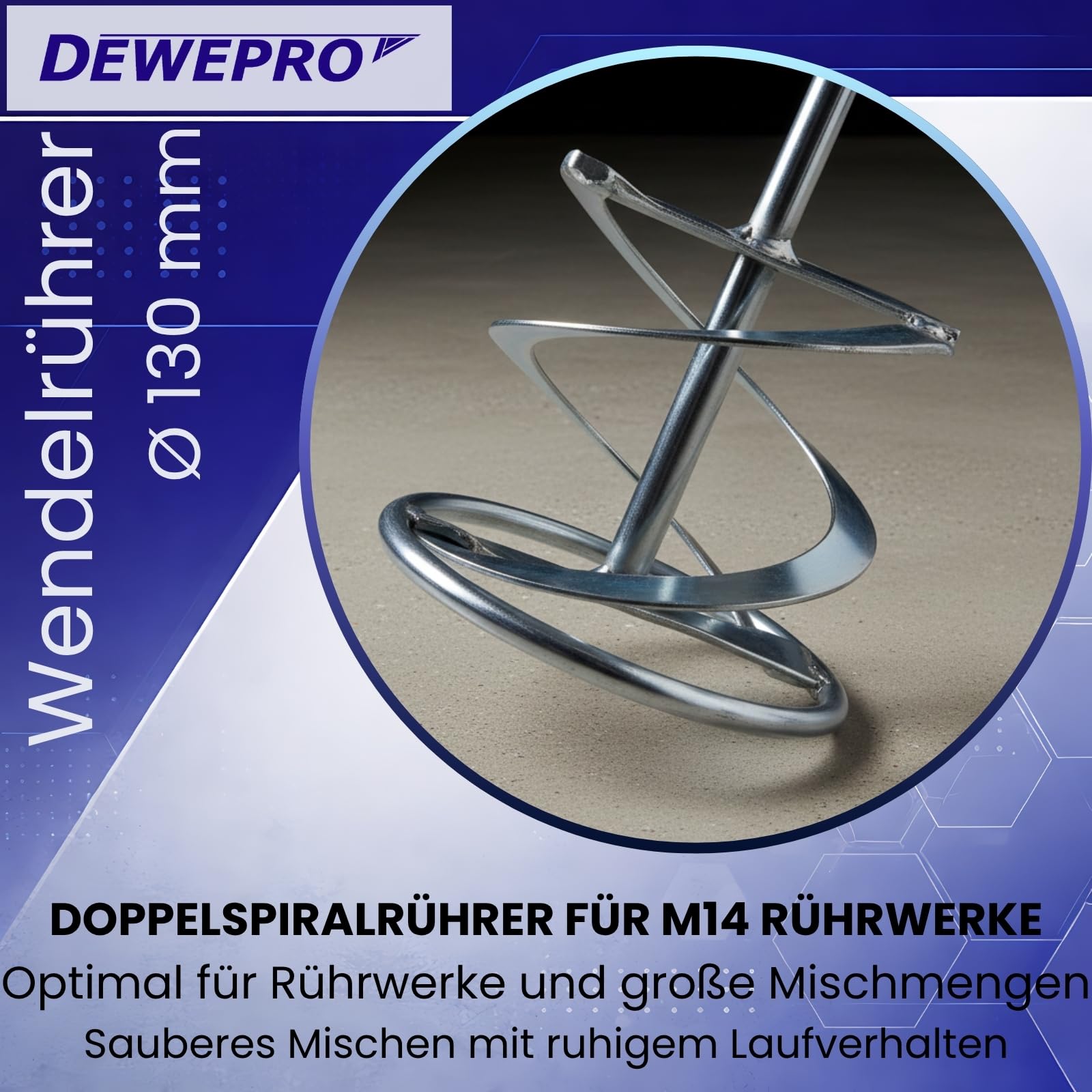 DEWEPRO® Miscelatore a spirale M14 130 mm 600 mm Asta di agitazione doppia spirale zincata