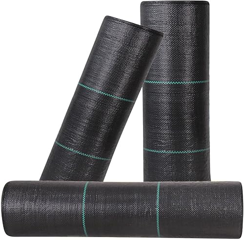 JNTKE Tela de barrera de malezas de 4 x 50 pies, cubierta de suelo de 3.5 onzas, alfombrilla de jardinería, mantillo tejido para paisajismo,