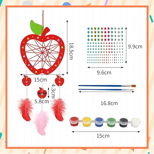 Miniatura 7 de Fennoral Paquete de 6 piezas de atrapasueños de Apple para niños, haz tu propio atrapasueños, bricolaje para colorear arte y manualidades de madera