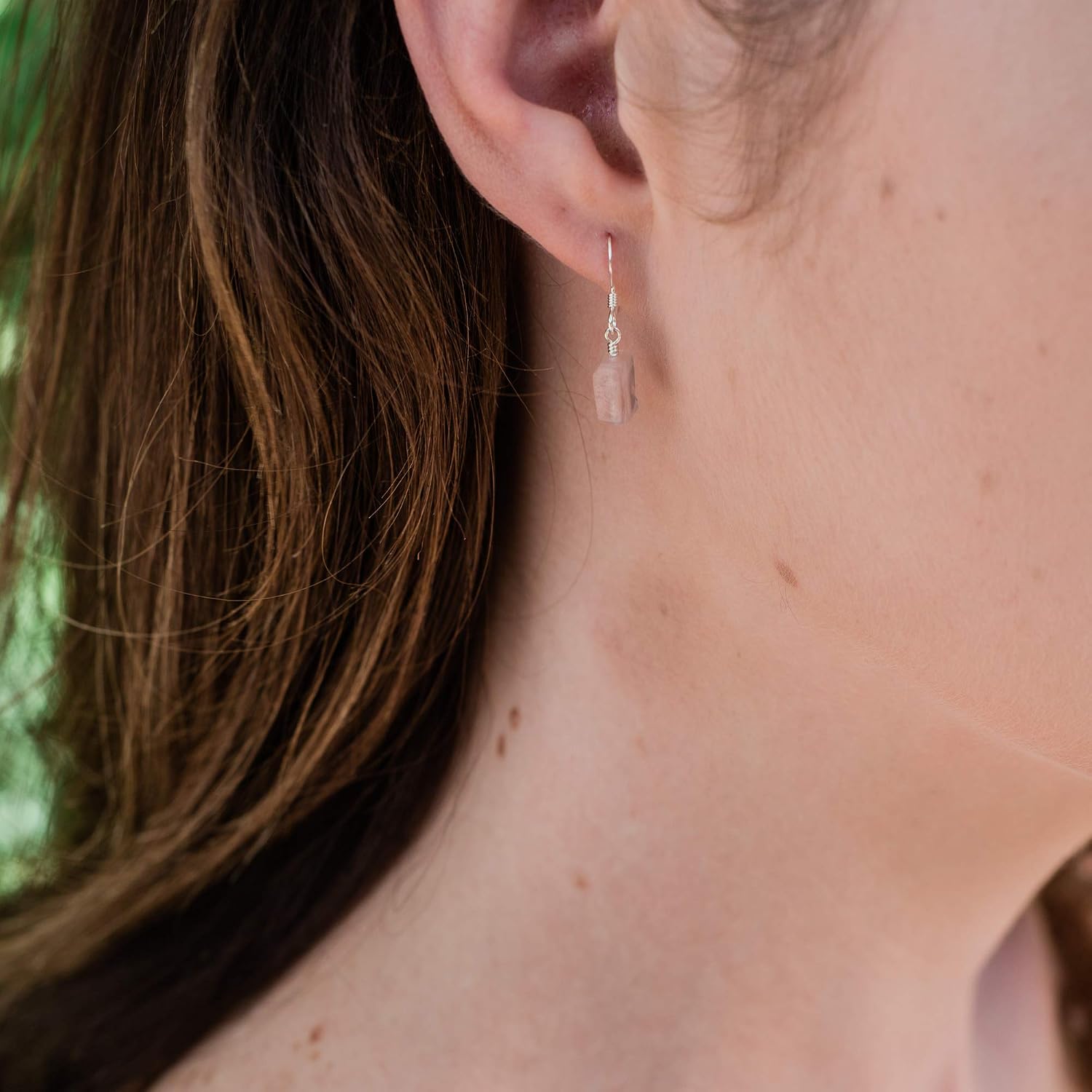 Raw rose quartz crystal dangle earrings in 925 sterling silver - January birthstone