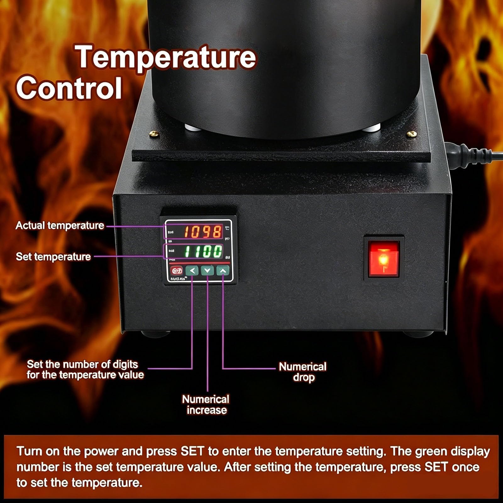 Forno di fusione elettrico digitale, 1150 ℃/2102 ℉, per acciaio oro argento | Forno per la fusione dell'oro con crogiolo di grafite e dispositivo manuale, controllo della temperatura PID(3kg)