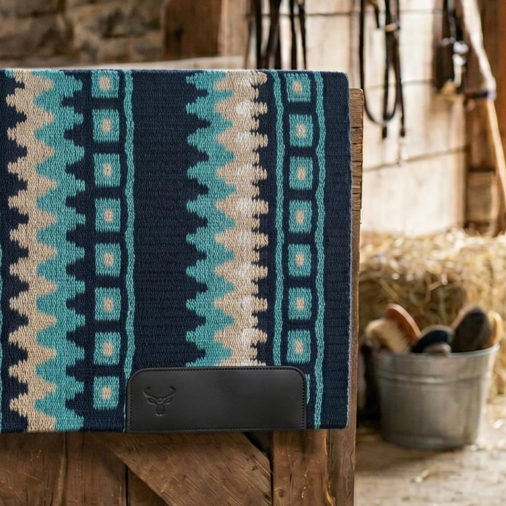 Western Show Saddle Pad/Blanket for Horses - Handmade Wool Saddle Blanket with New Zealand Design, Thick, Durable & Comfortable for Horse Riding (34” L x 34” W x 1) M85