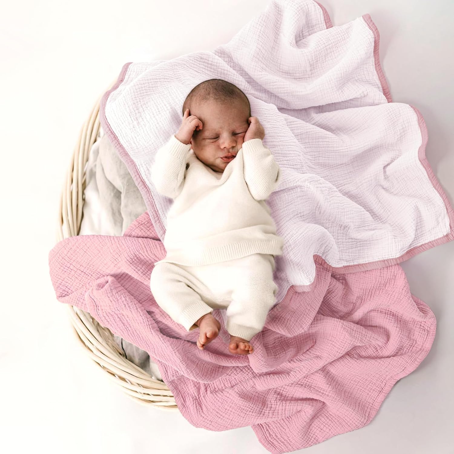 lulumoon Muslin Baby Blanket for Newborns: Lightweight Cotton Crib Blanket Neutral - Soft Lightweight for Stroller & Daycare 36"x40"(Pink) - Image 8