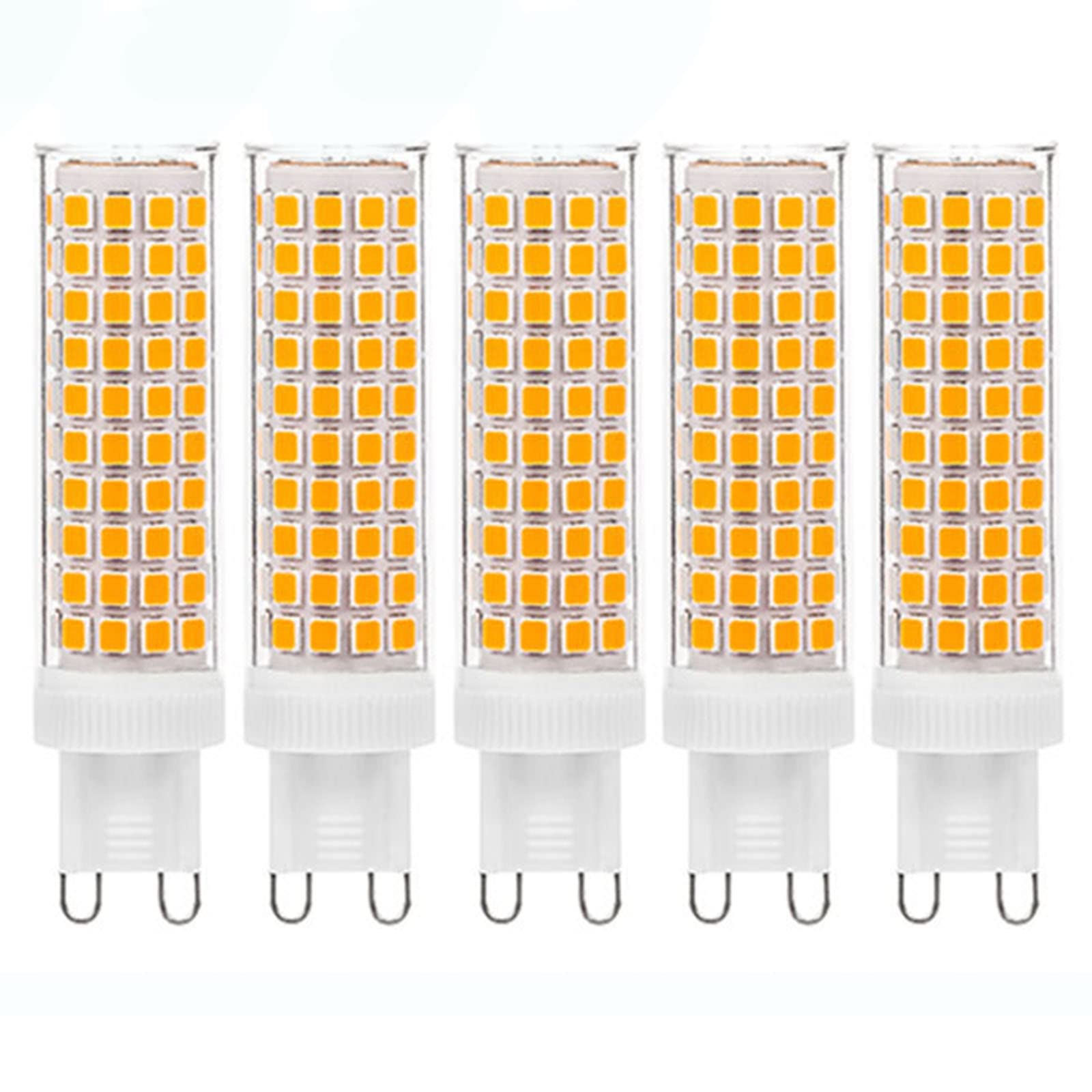 Bombilla LED G9 con Base Bipin, Base De Luz Diurna De 6000K, Bombillas De 7W para Lámpara Araña, Base De Cerámica, Ángulo De Haz De 360°, 1100 LM para Iluminación del Hogar,5 Pack,Warm White