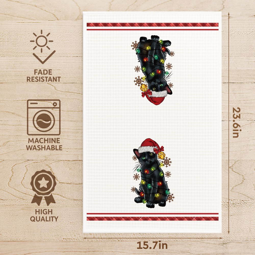 Funny Black Cat Christmas Hand Towel Cats Dish Towels Baking Cooking Drying Cloth Gifts for Women Cat Mom Lover Lady,Cute Hand Towel Decor for Bathroom,Cats Themed Christmas Home Decoration Gifts-22 image 2