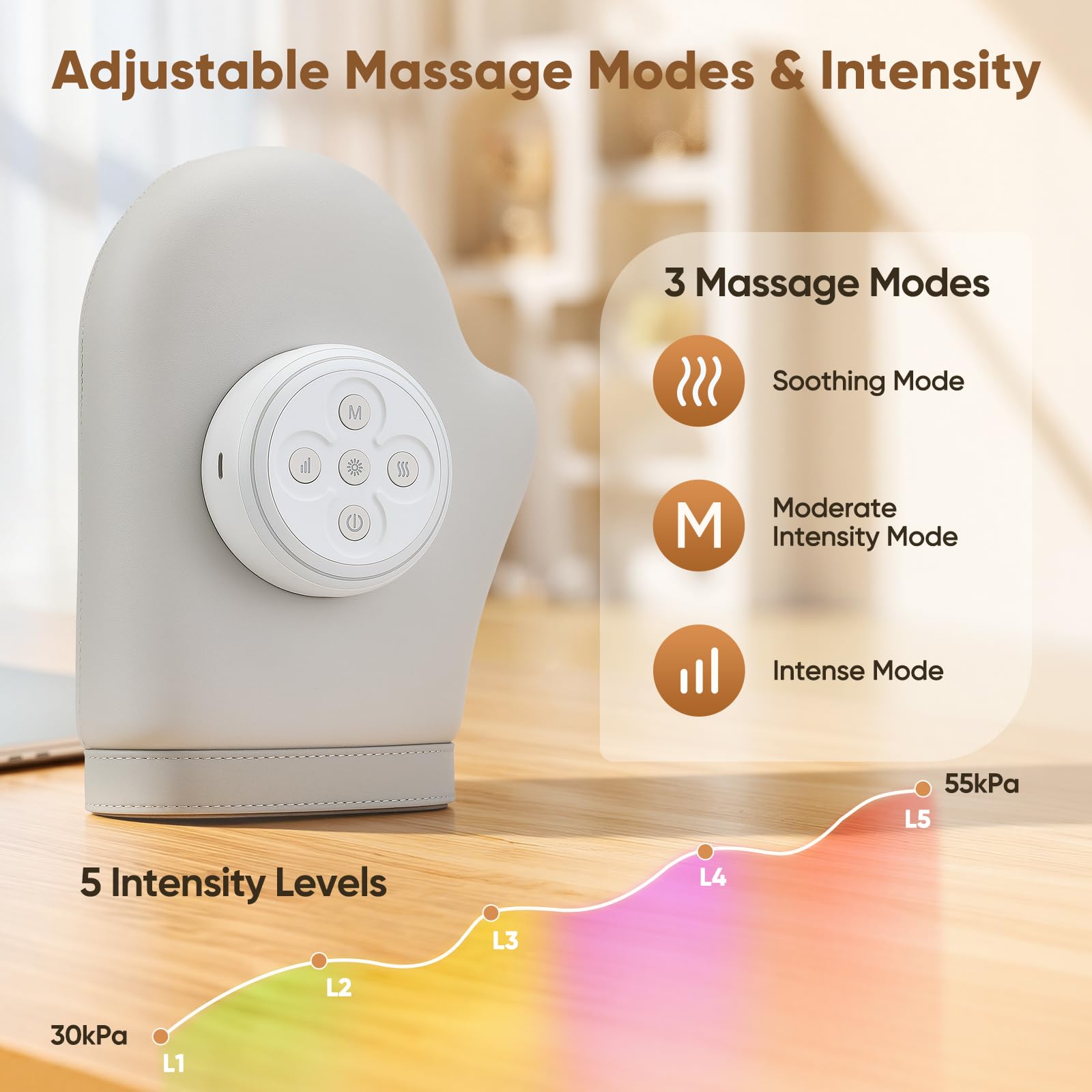 Handmassagegerät mit Wärme und Kompressionsfunktion, kabelloses elektrische handmassagegeräte gegen Arthritis und Karpaltunnelsyndrom, 3 Massage- und Temperaturstufen, 5 Kompressionsstufen