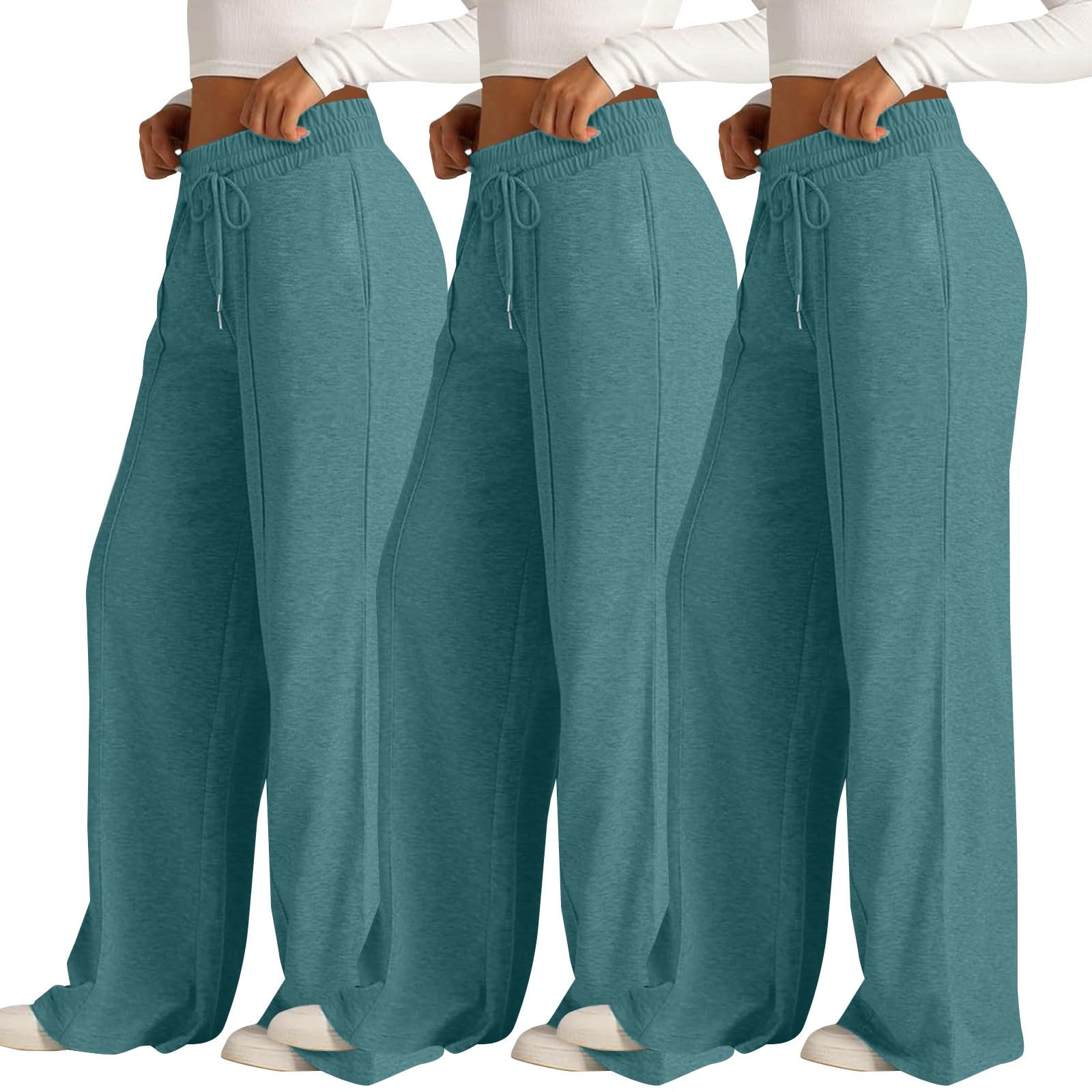 Pantalones de chándal para mujer, holgados, 3 unidades: pantalones de deporte de cintura alta, pantalones de yoga, cintura elástica, pantalones de sudadera, pantalones ligeros de tela suave