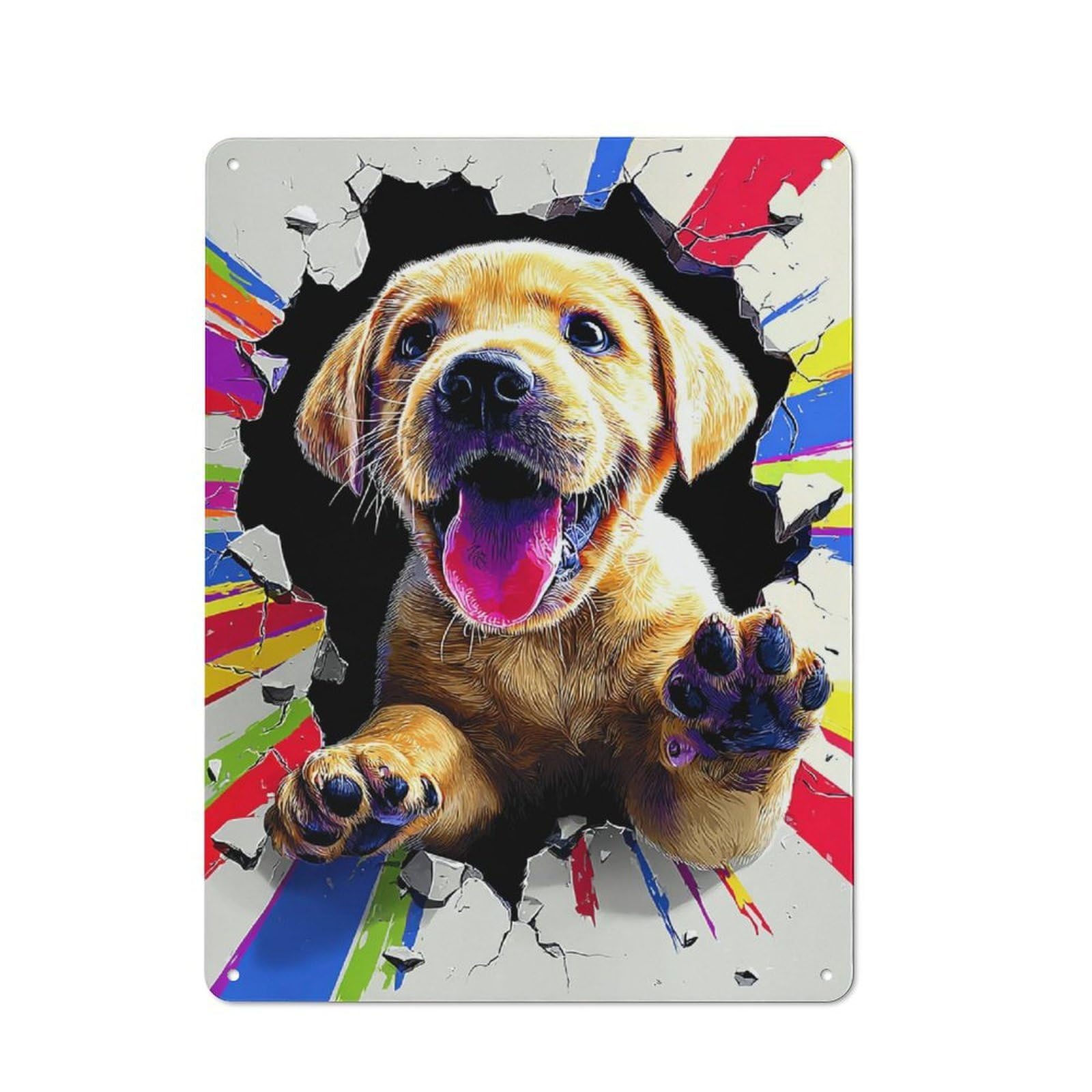 Junmoney Breaking Through Vibrant Puppy Artwork Modern Retro Metal Wall Decor 40X30cm, Metal Wall Sign For Loft, Studio, Office Or Creative Room