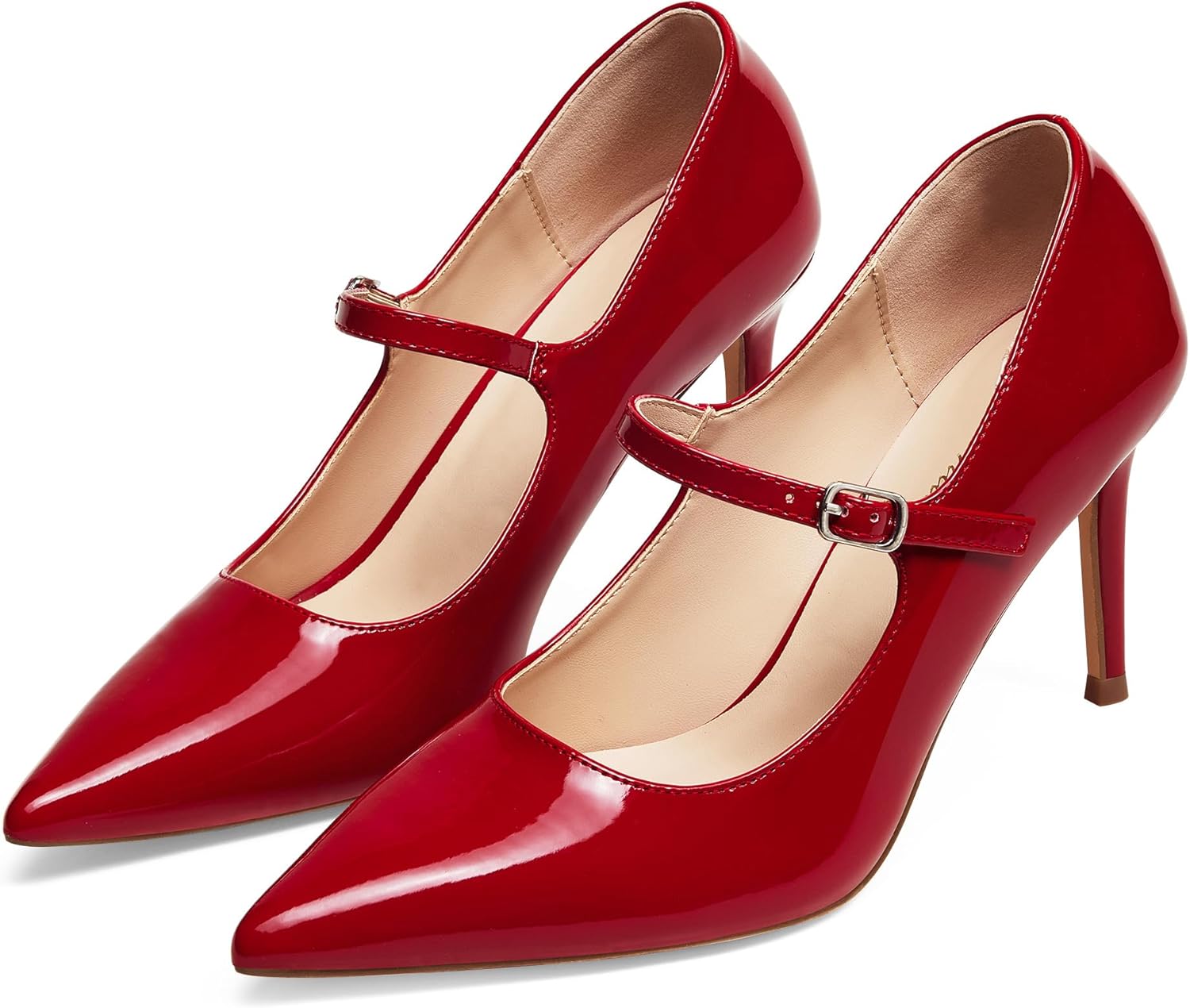 GENSHUO Women Mary Jane Pumps High Heels Pointed Closed Toe Stiletto with Strap Comfortable Vintage 3.2 Inch Office Wedding Dance Party Dress Shoes - Image 6