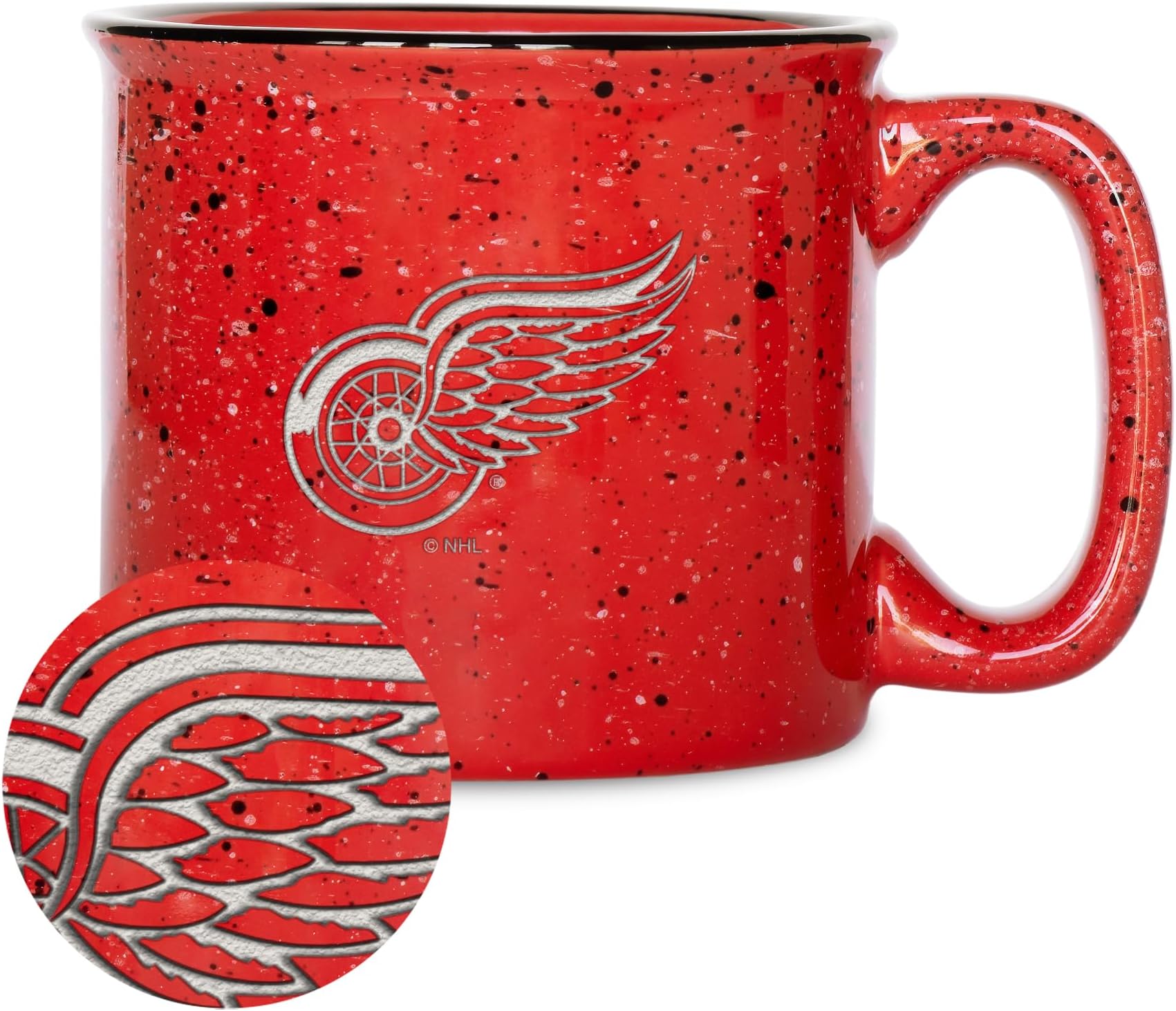 NHL Hockey Detroit Red Wings Red Speckle 12oz Laser Engraved Campfire Mug