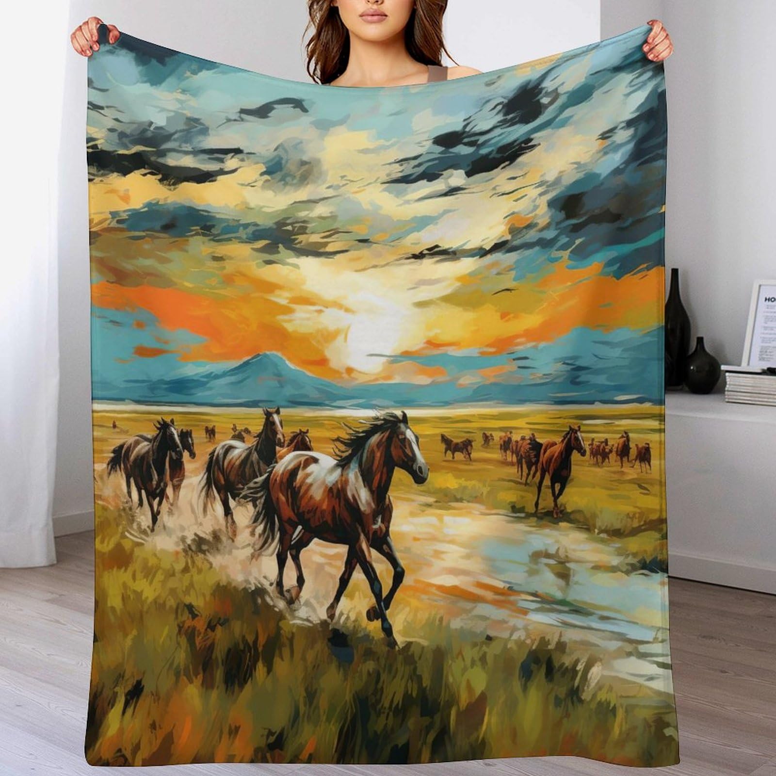 Tapis douillet cheval 180x200cm pour éliminer le froid sur votre canapé