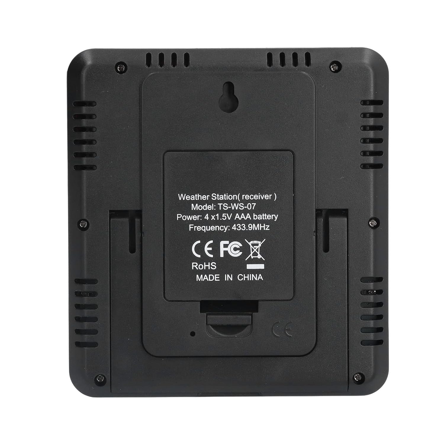 Back view of Hilitand Thermometer Hygrometer showing battery compartment