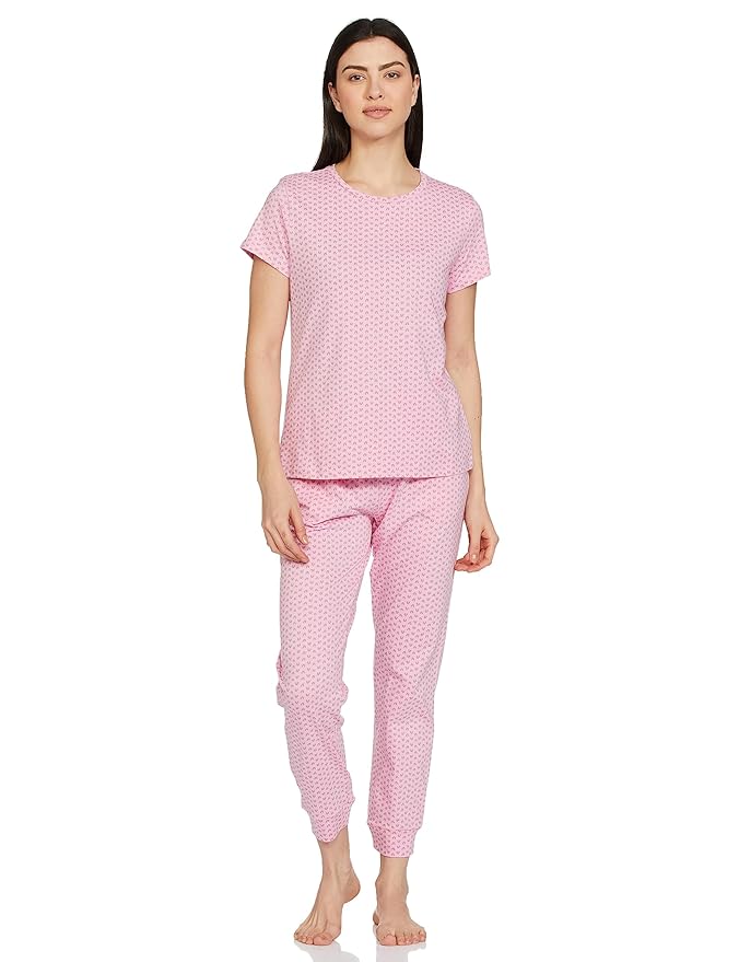 Symbol Women's Cotton Regular Fit T-Shirt and Jogger Night Suit Pajama Set (Night Wear | Co-ord Set | Lounge Wear Set) (Available in Plus Sizes)