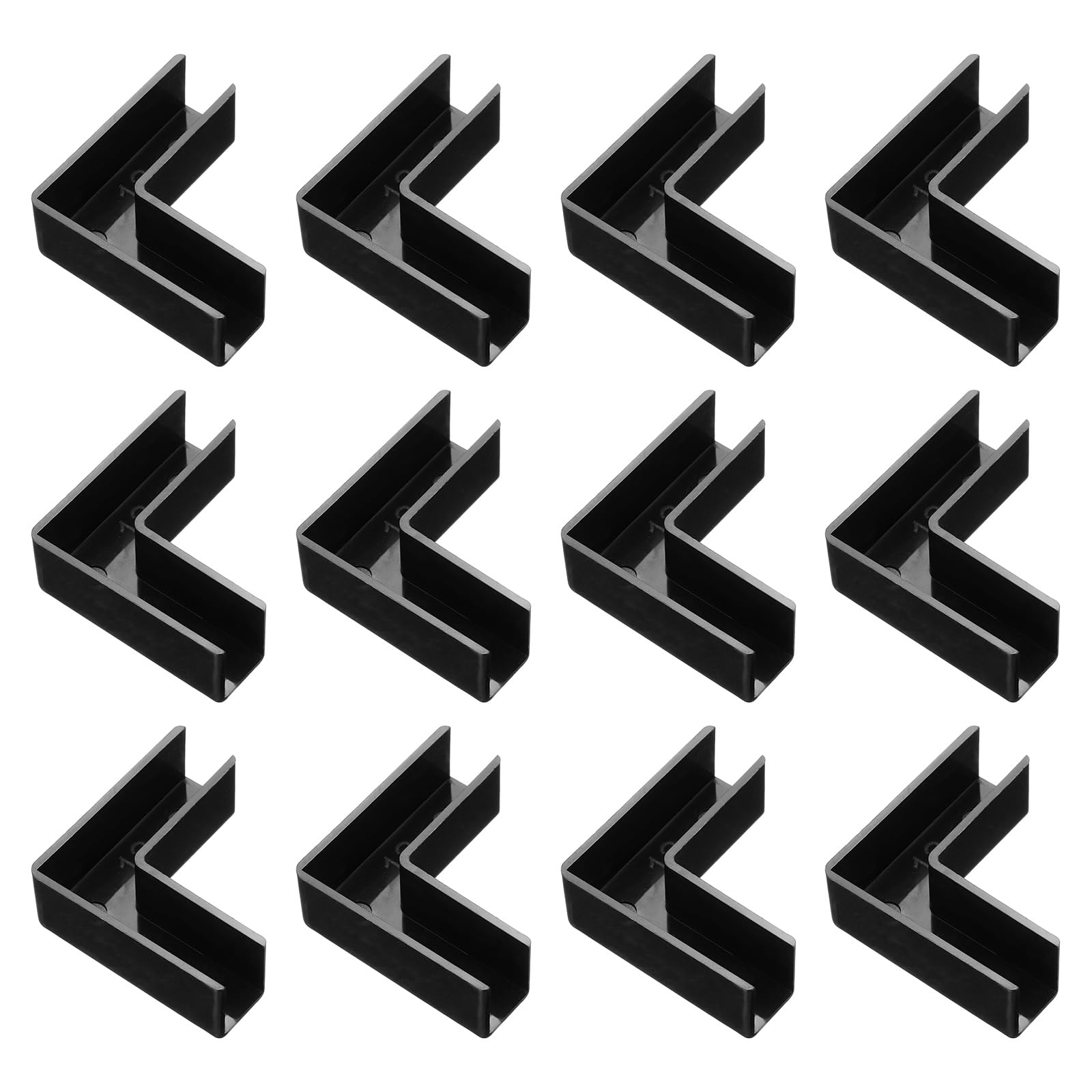 sourcing map 12Pcs Plastic Glass Connector, l Shaped Glass to Glass Clamp for 12mm Thick, Fixing Bracket Rimless Clip Holder for Aquarium Fish Tank Display Shelves, (12mm, Black)