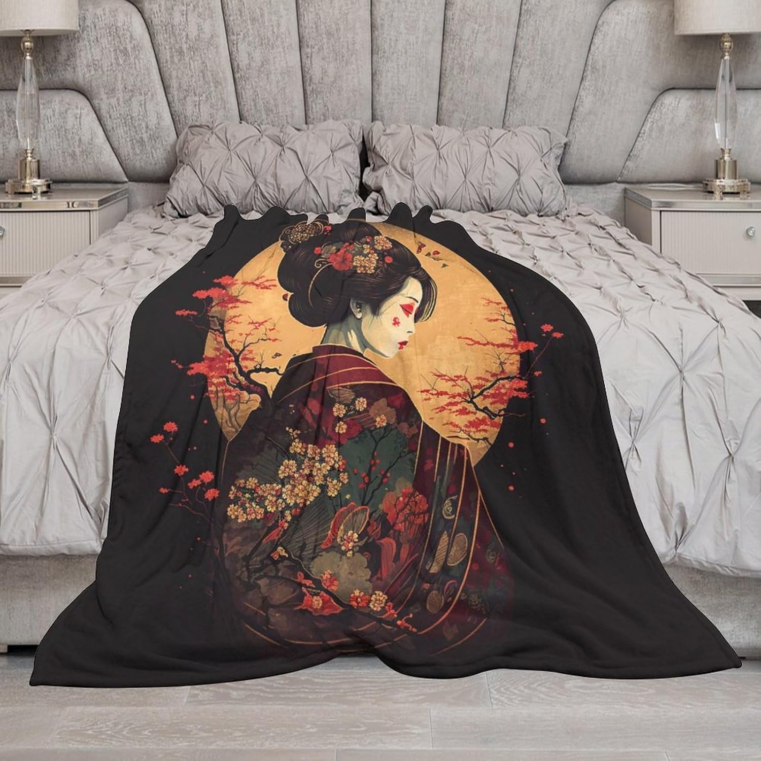 Japan Geisha Bedding Fleece Blanket,Beautiful Flower Cherry Blossoms Japanese Geishas Girls Flannel Soft Warm Microplush Lightweight Thermal Throw Blankets for Sofa Bed Living Room Bedroom 40"x50" - Image 7