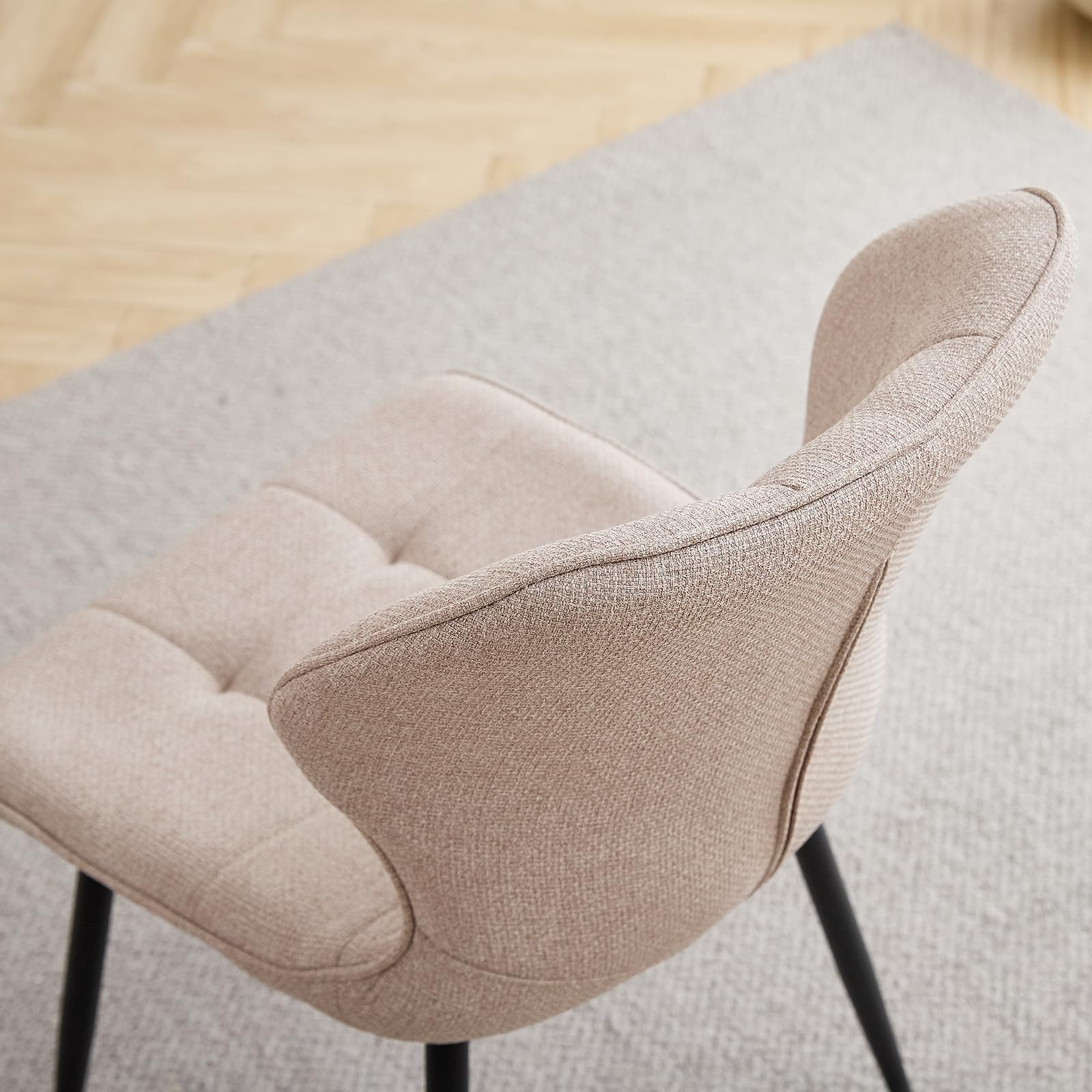 GrandCA HOME Set di 4 Sedie da Pranzo Imbottite in Lino con Schienale e Gambe in Metallo Nero, Sedia da Soggiorno per Cucina, Sala da Pranzo, Camera da Letto - Cachi
