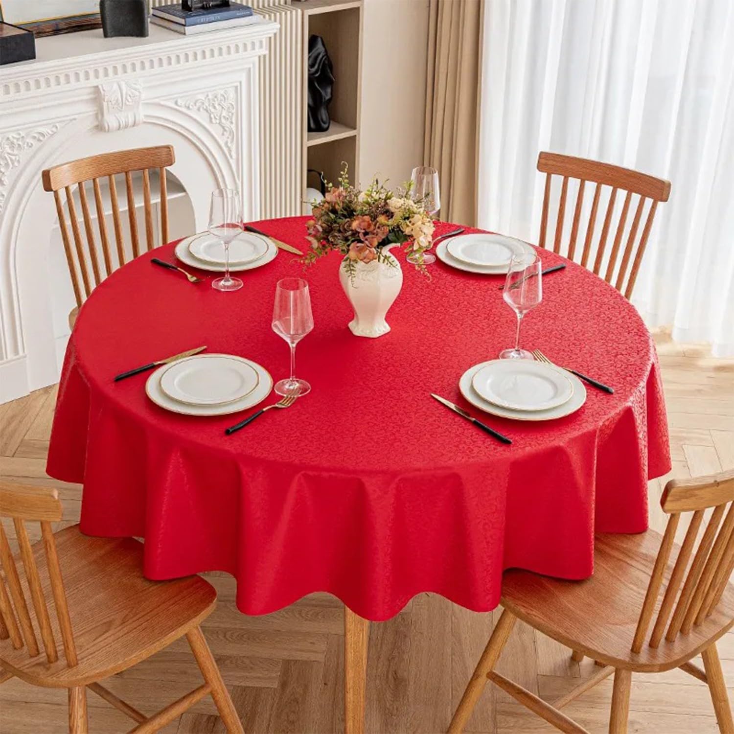 JuanNest Jacquard Round Table Cloth,Outdoor Dining Table Cloth,Design Waterproof Antiwrinkle Spillproof Heavy Weight Soft Tablecloths for Circular Table Cover and Kitchen Dinning Tabletop H,140CM