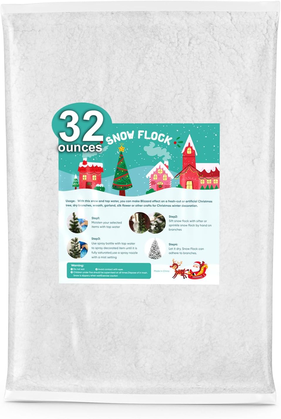 Instant Snow Powder 32 Ounces Fake Artificial Snow Flock Magic Snow Decorations Fake Snow for Crafts Xmas Tree Christmas Village Snow Globes Winter Displays Decor Indoor