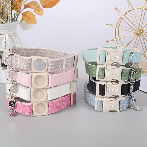 Miniatura 5 de DOGWONG Airtag - Collar de algodón de cáñamo para perro, collar de perro resistente con soporte para Airtag, collar de perro verde duradero de tela
