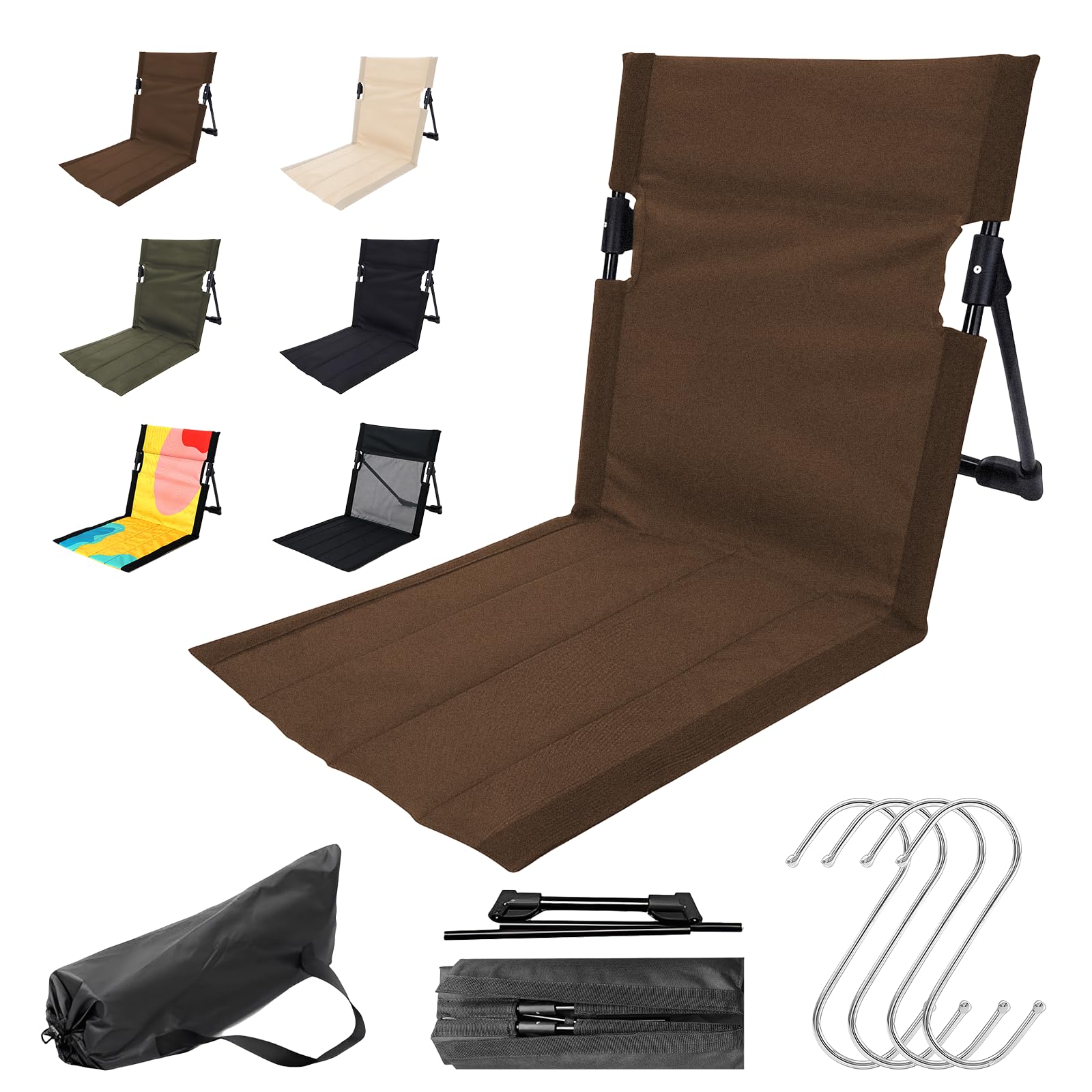 Gonggi Folding Beach Chair, Beach Chairs Low Folding Lightweight, Floor Chair with Back Support for Fishing Barbecues Hiking Traveling Outdoors Activities Camping Chaired (Coffee Color)