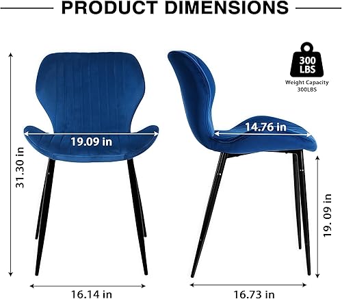 Miniatura 3 de CangLong Juego de 2 sillas de comedor modernas de mediados de siglo, sillas tapizadas para cocina, comedor, silla de comedor cómoda de terciopelo