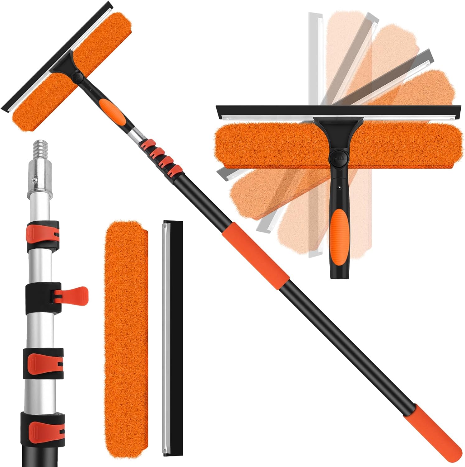 14" Window Squeegee with Extension Pole,26FT Reach High Window Washers for High Outside Windows,Professional Window Cleaning Tool Kit Include Replacement,180°Rotatable Squeegee for Indoor/Outdoor