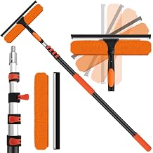 18FT High Window Cleaning Kit with Pole,2 in 1 Window Squeegee,3-12FT Professional Window Clean Pole Kit,2 Squeegee & 2 Microfibre Cloths,180Rotatable Squeegee for Indoor/Outdoor High Windows