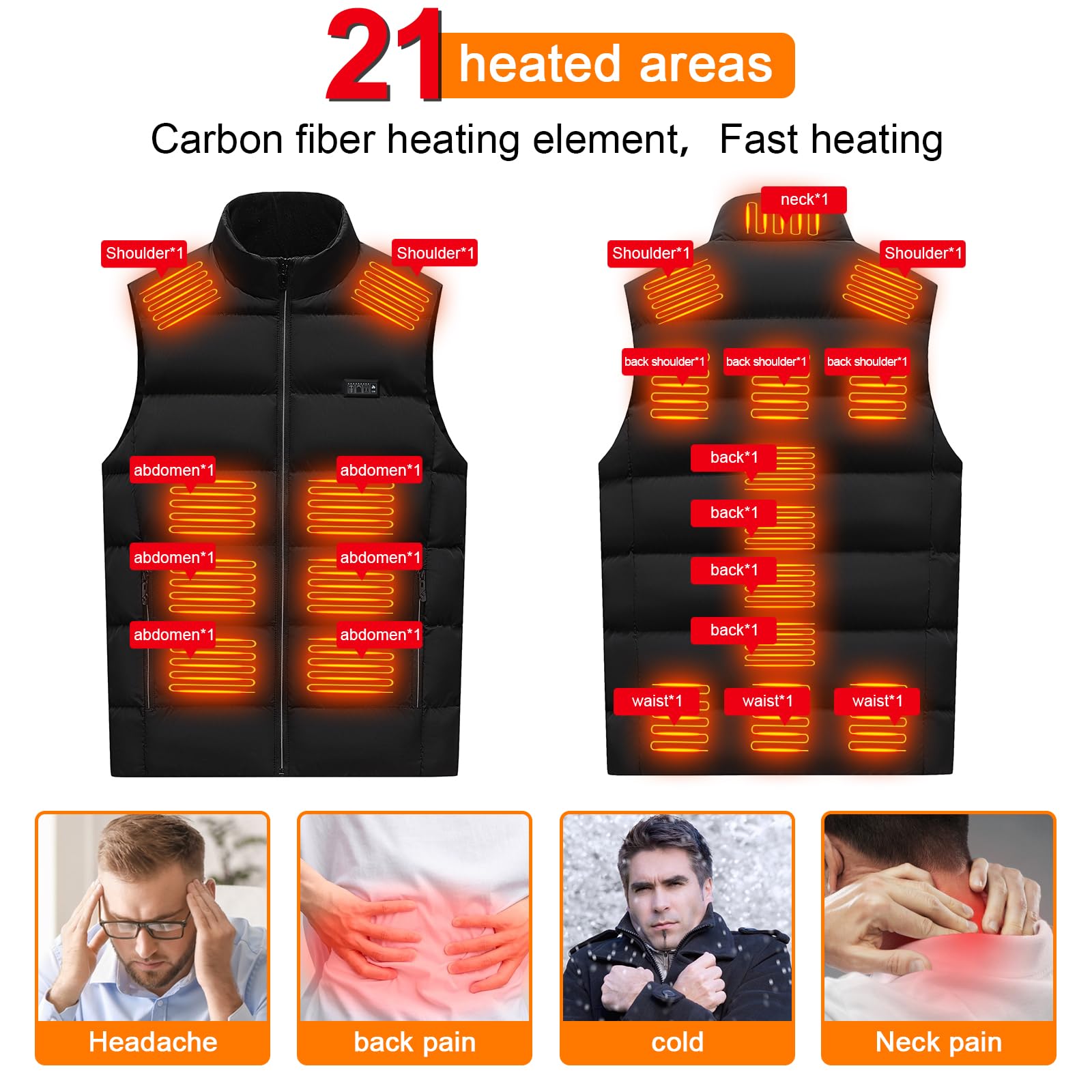 GuKKK Chaleco Calefactable para Mujeres Hombres, Chaleco Térmico Ajustable con Bateria Recargable de 10000mAh, Carga Chaqueta Calefactora con 3 Ajustes de Temperatura,21 Zonas de Calentamiento