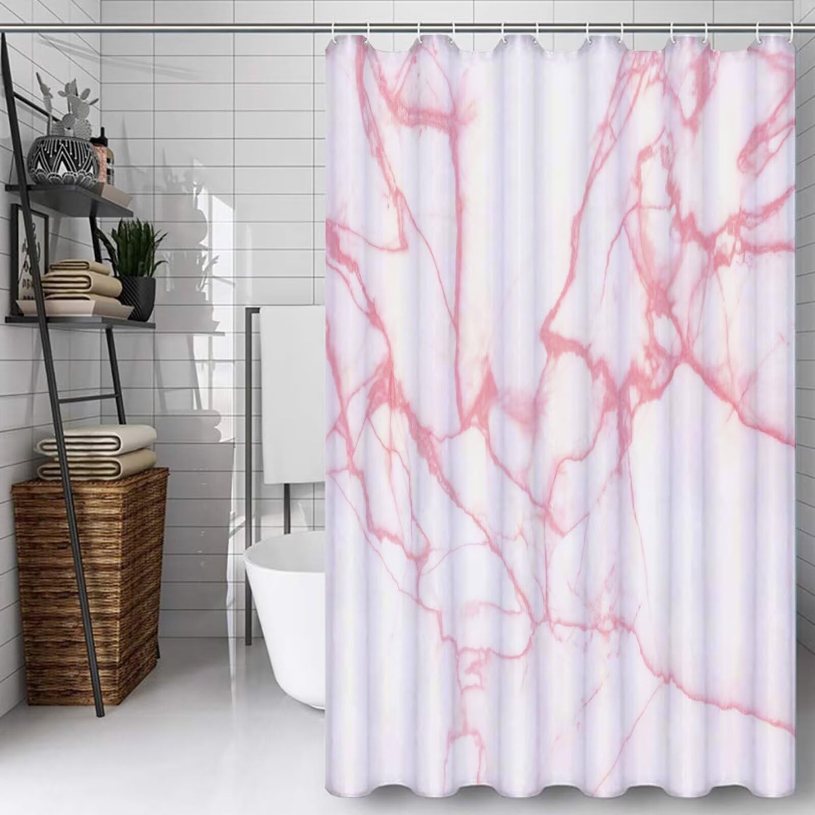 Rideau de douche imperméable et lavable en machine avec texture polyester rose