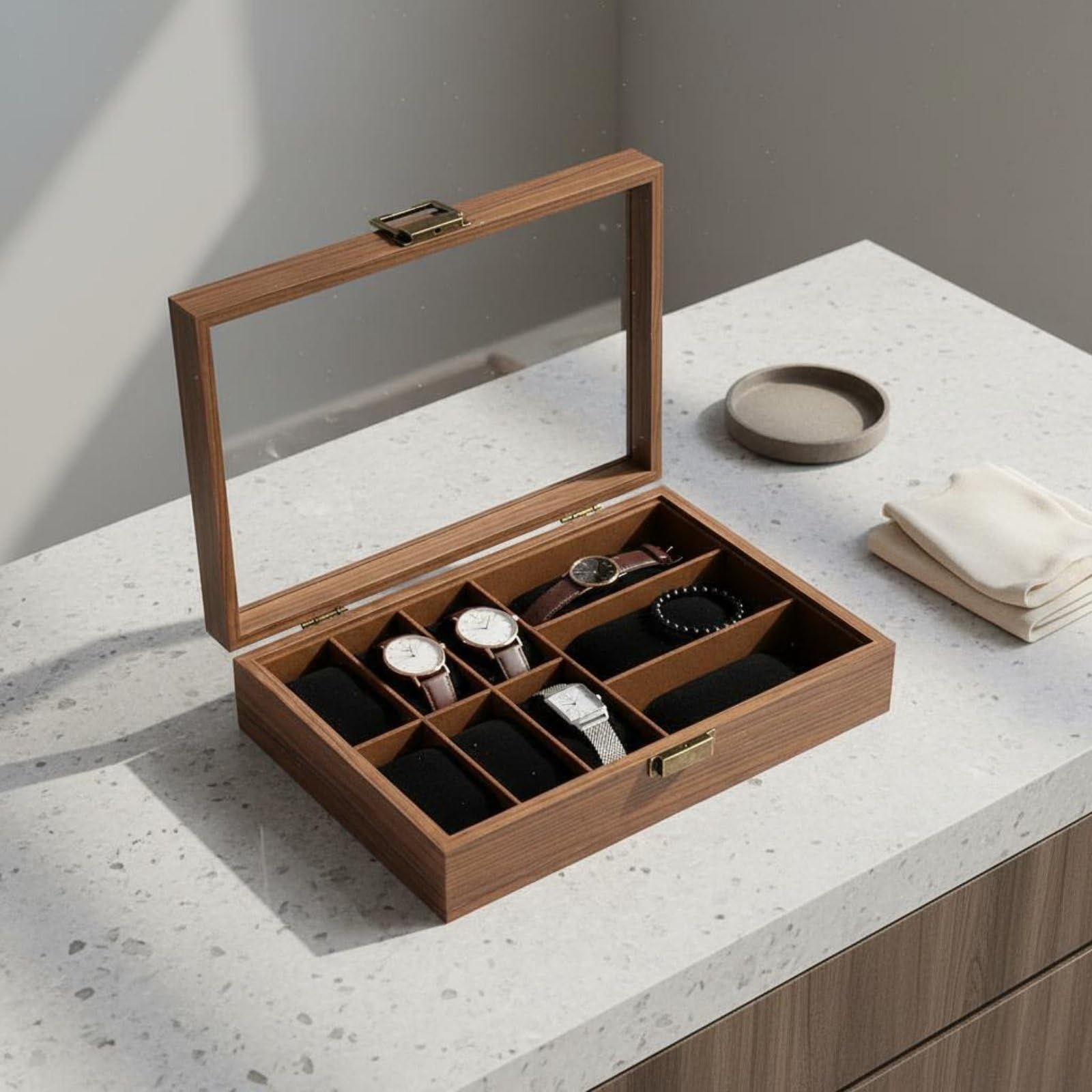 Scatola Porta Orologi Espositore Custodia Organizer Vetrina con Coperchio Trasparente per Mostrare E Proteggere Separati Che Facilitano La Scelta, size to 1