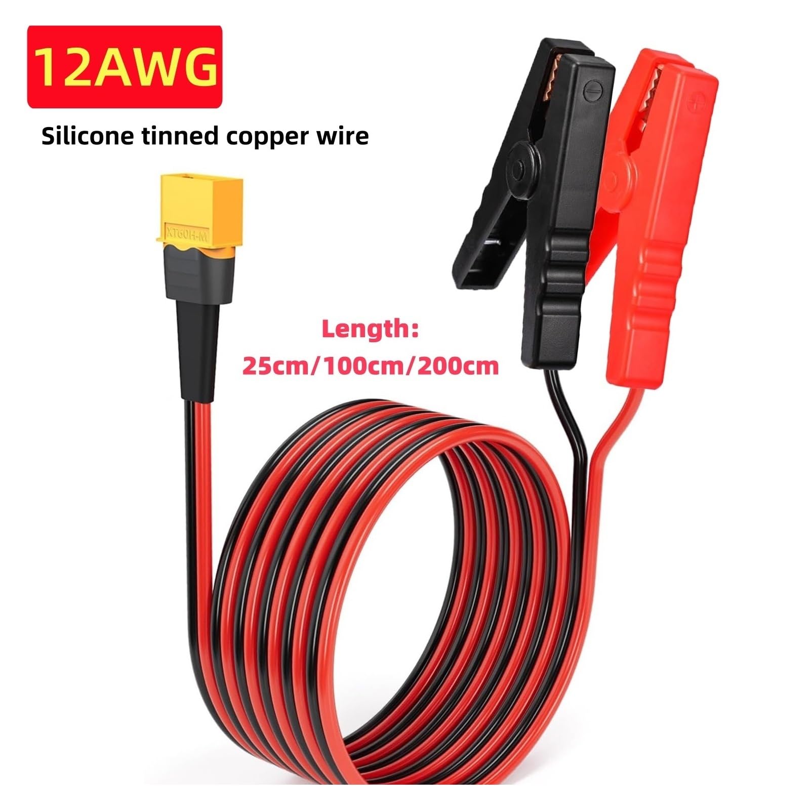 Złącza męskie i żeńskie z kablami XT60 do zacisków krokodylkowych, złącze męskie 12AWG XT60 kabel do szybkiego odłączania, kompatybilny z pilotami, bateria, przenośny panel słoneczny (12AWG 2 m)