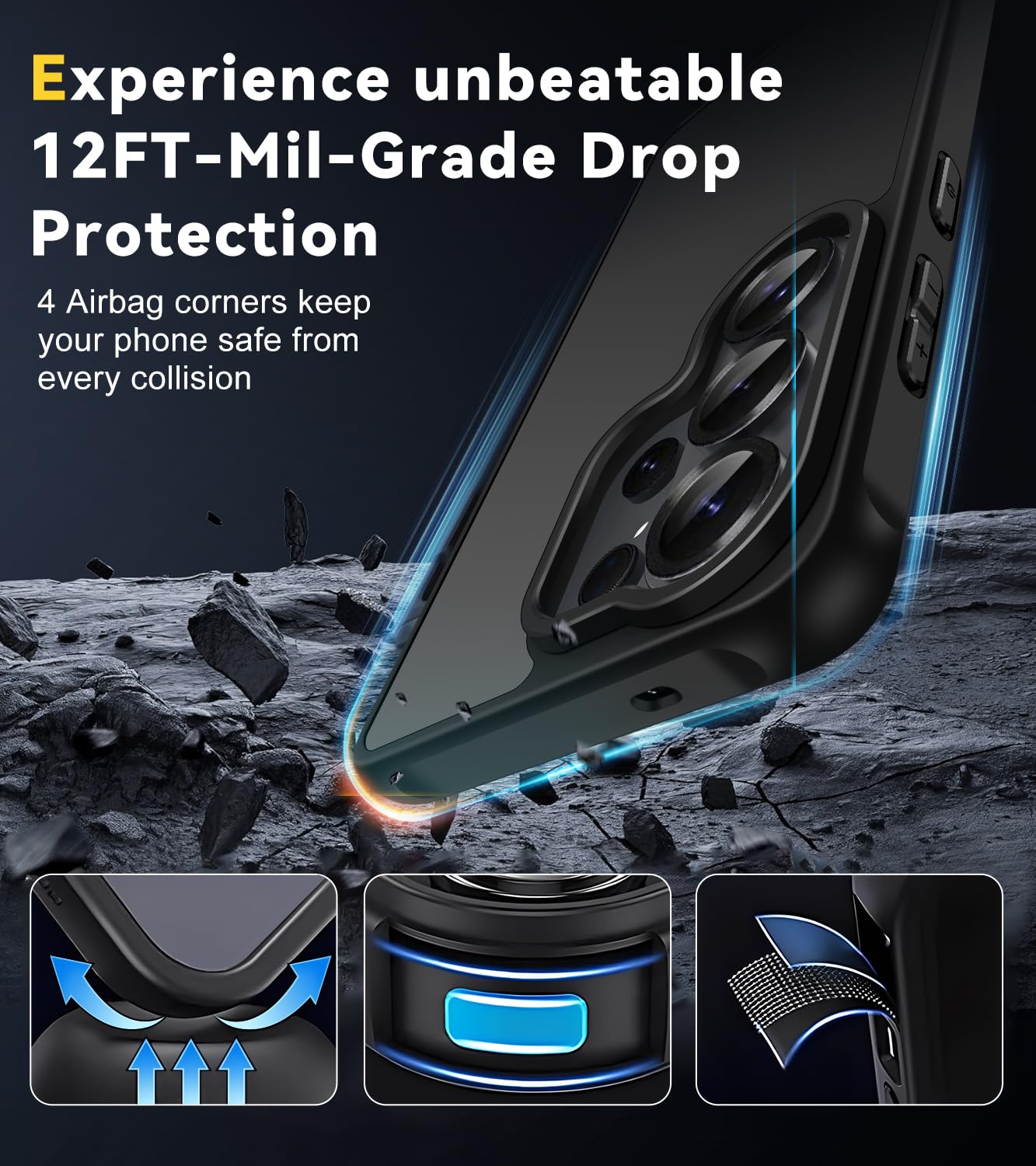 ivoler Matowe etui do Samsung Galaxy S26 Ultra 5G z 2 sztukami ze szkła hartowanego, [ochrona wojskowa] Etui ochronne odporne na wstrząsy z tyłu Półprzezroczysty Odporny na odciski palców, czarny