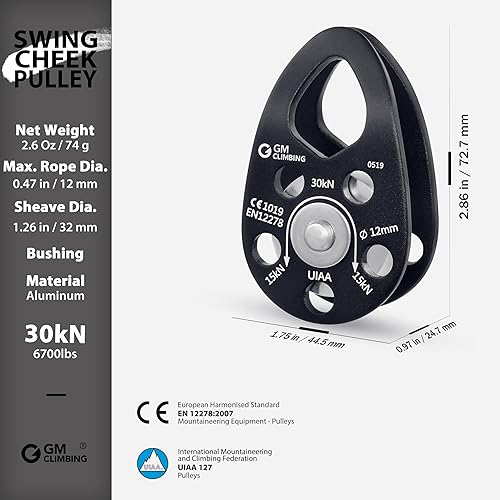 Miniatura 3 de GM CLIMBING Polea micro 30kN CE UIAA de la mejilla del oscilación certificada