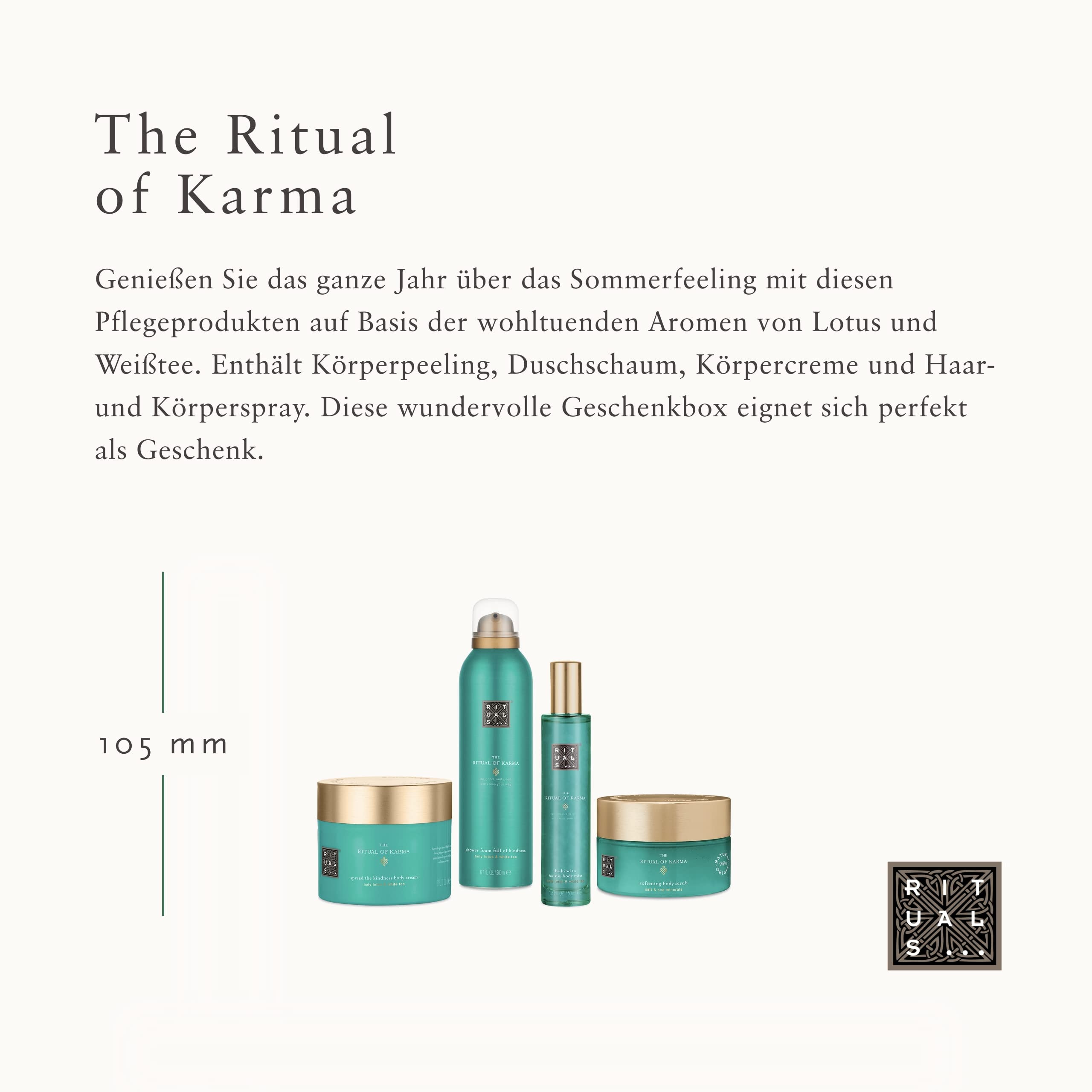 RITUALS Soothing Collection Geschenkset aus der the Ritual of Karma Serie, Set aus: Körperpeeling mit Salz, Duschschaum, Körpercreme, Haar-und Körperspray, 1108679