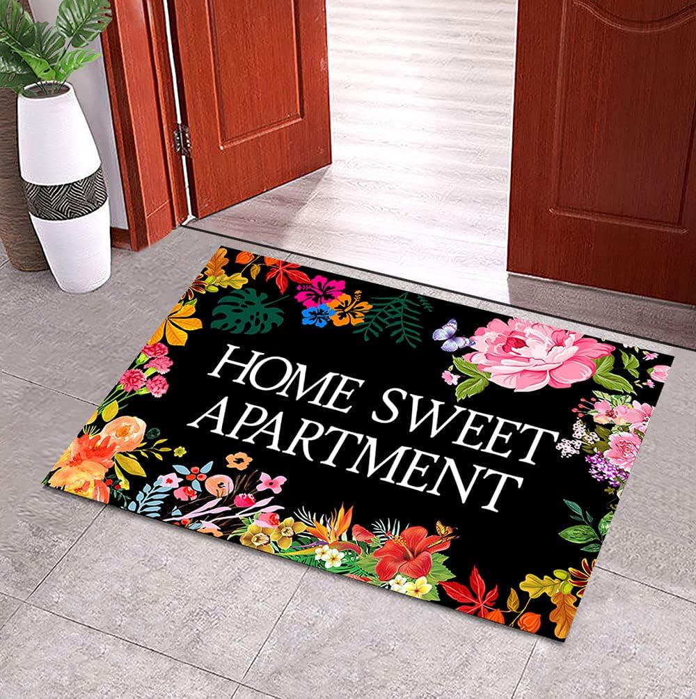 Home Sweet Apartment Doormat Welcome Flowers Doormat Door Mat Entrance Mat Floor Mat Funny Outdoor Doormats 23.6" x 15.7"