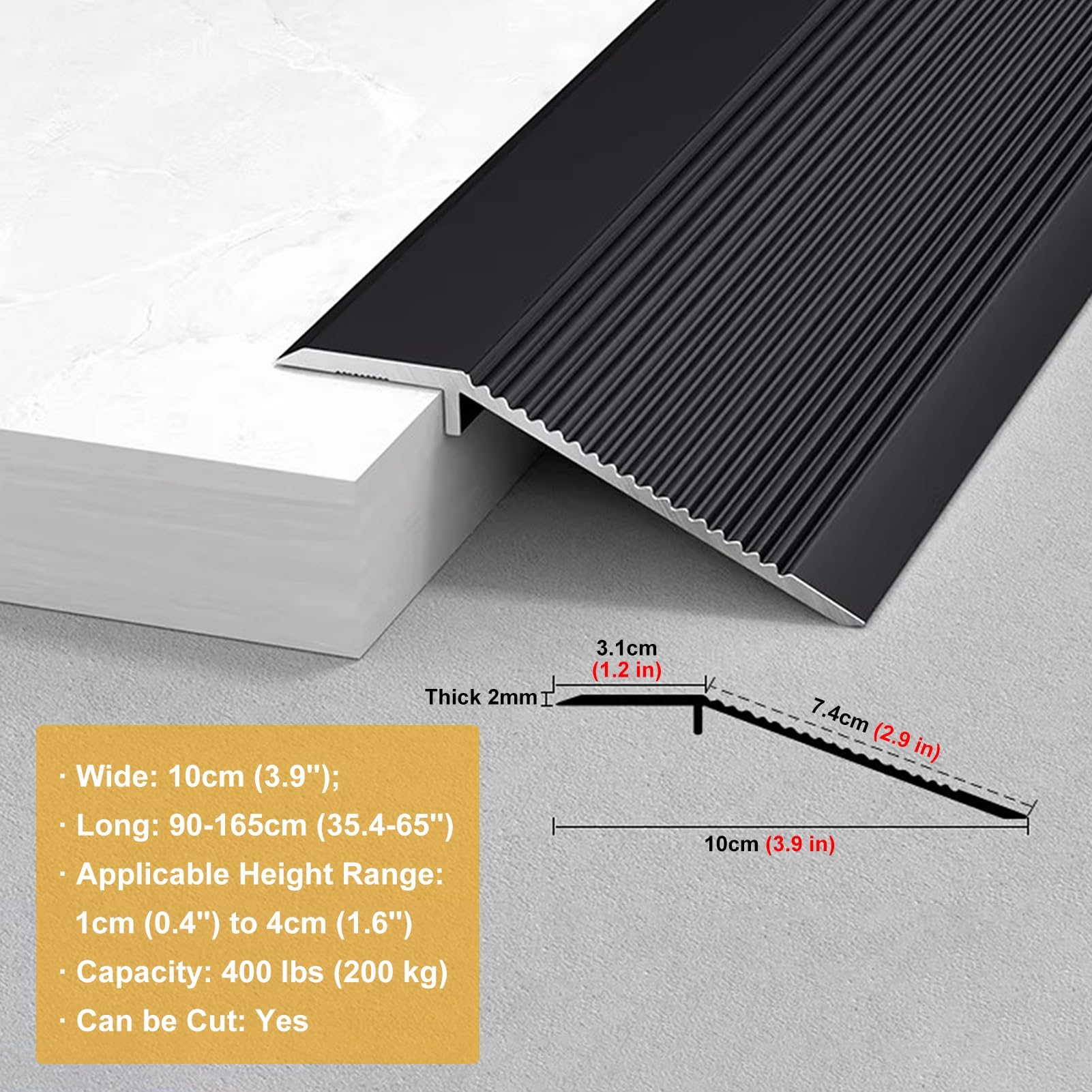 Perfil de transición Perfil De Transición De Aluminio para Suelos, Cubrir Desniveles De Entre 1 y 4 Cm En Rampas De Acceso. Longitud 90 120 150 160cm(165cm/65in)