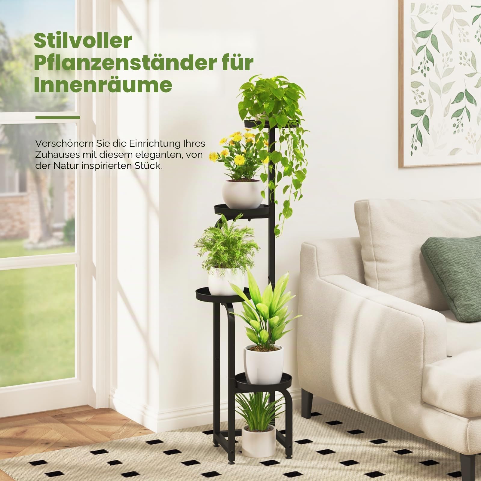 Bamworld Blumenständer Metall Schwarz Pflanzenständer Blumentreppe Indoor 4 Etagen robustes Pflanzenregal für Terrasse Garten Balkon Wohnzimmer Schlafzimmer