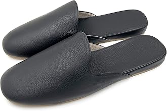 HyfantMen's Leather Slippers Genuine Leather Slippers for Men Scuff Slippers with Memory Foam Minimalist Mules House Slip-on Shoes for Office Home Bedroom Living Room Guests Visitor