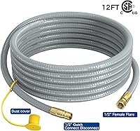 Vista 2 de Manguera de gas natural de 12 pies con diámetro interior de 1/2 pulgada con accesorio de conexión rápida para barbacoa, parrilla, horno de pizza