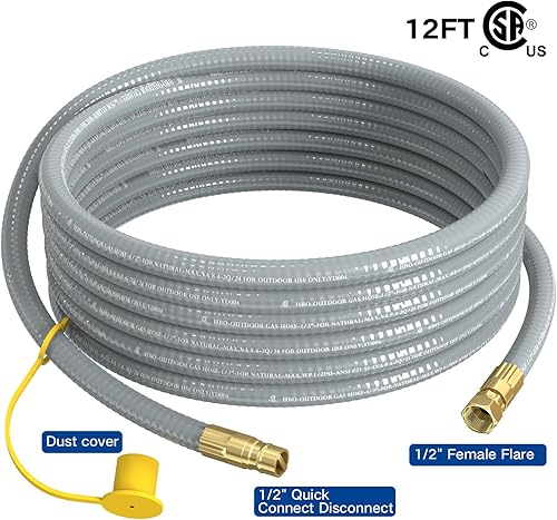Miniatura 10 de Manguera de gas natural de 12 pies y 12 pulgada de diámetro interior con conexión rápida para barbacoa, parrilla, horno de pizza, calentador de