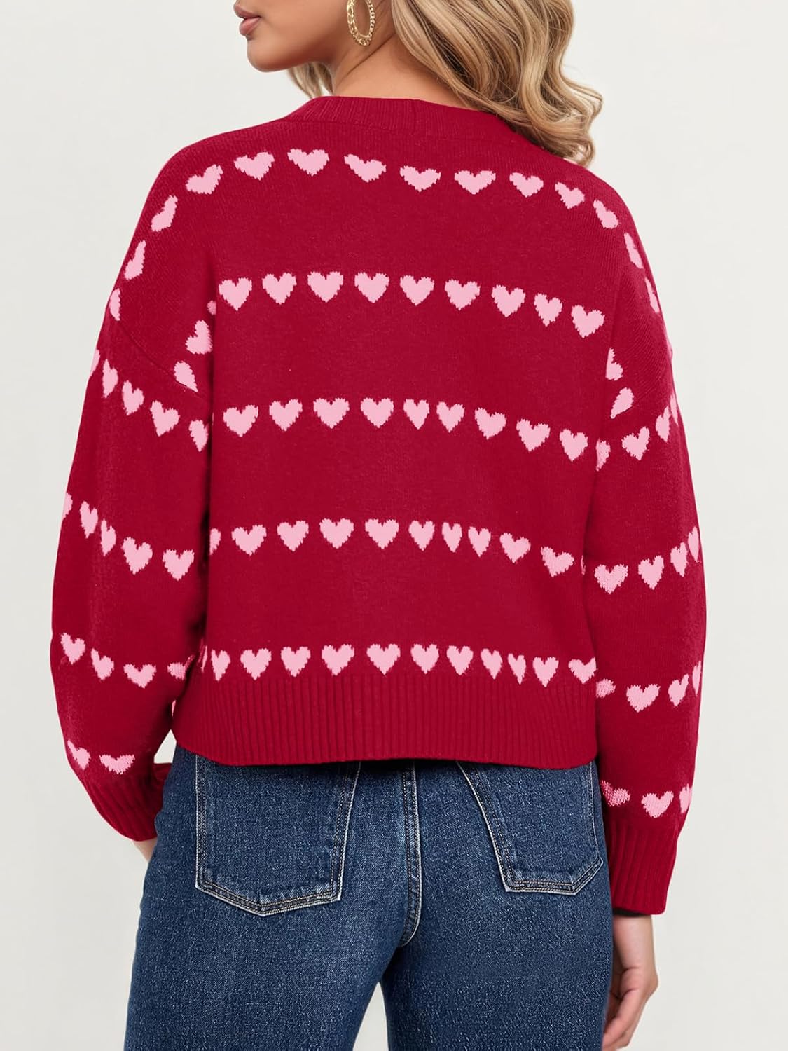 Saodimallsu Womens Heart Cardigan Sweaters Valentines V Neck Button Down Long Sleeve Knit Striped Sweater Coats - Image 5