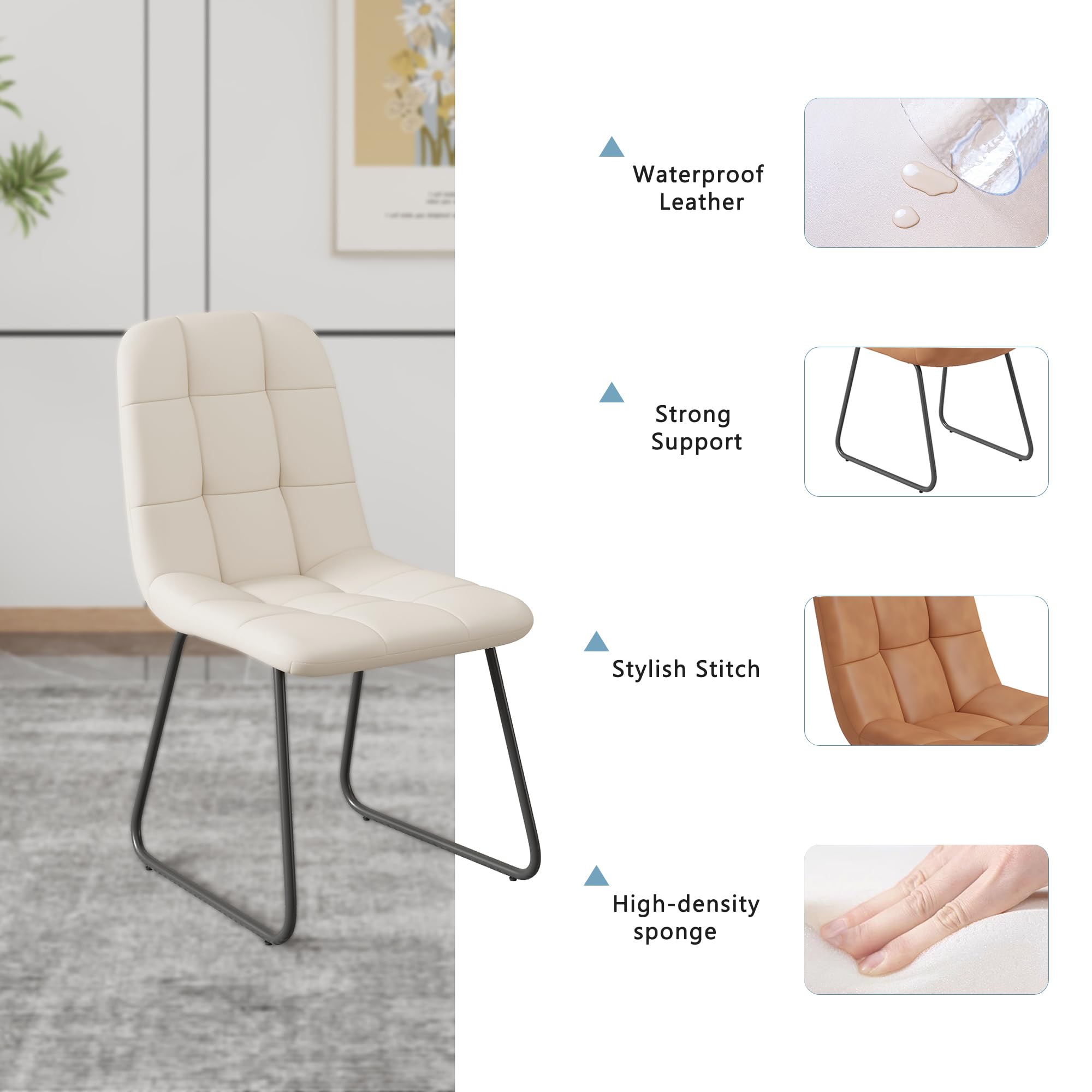 Wysuwany stół do jadalni z 4-6 białymi krzesłami PU regulowany 130-170 cm płyta MDF i solidna metalowa rama, idealne meble do kuchni i jadalni na spotkania rodzinne