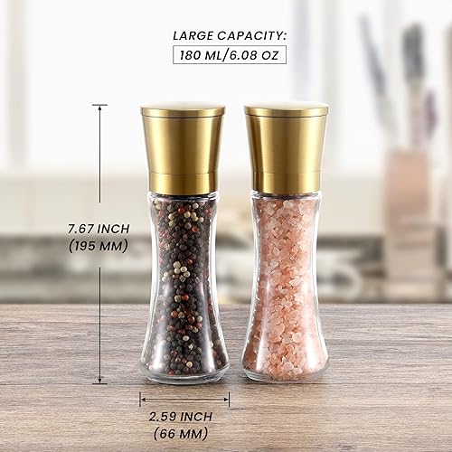 Miniatura 3 de Juego de 4 molinillos de sal y pimienta dorados grandes y pequeños