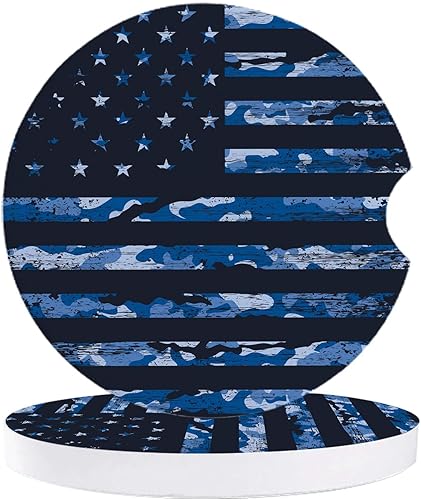 Miniatura 19 de Portavasos retro con la bandera estadounidense para mujeres/hombres, paquete de 4 posavasos absorbentes de cerámica para bebidas, juego de posavasos