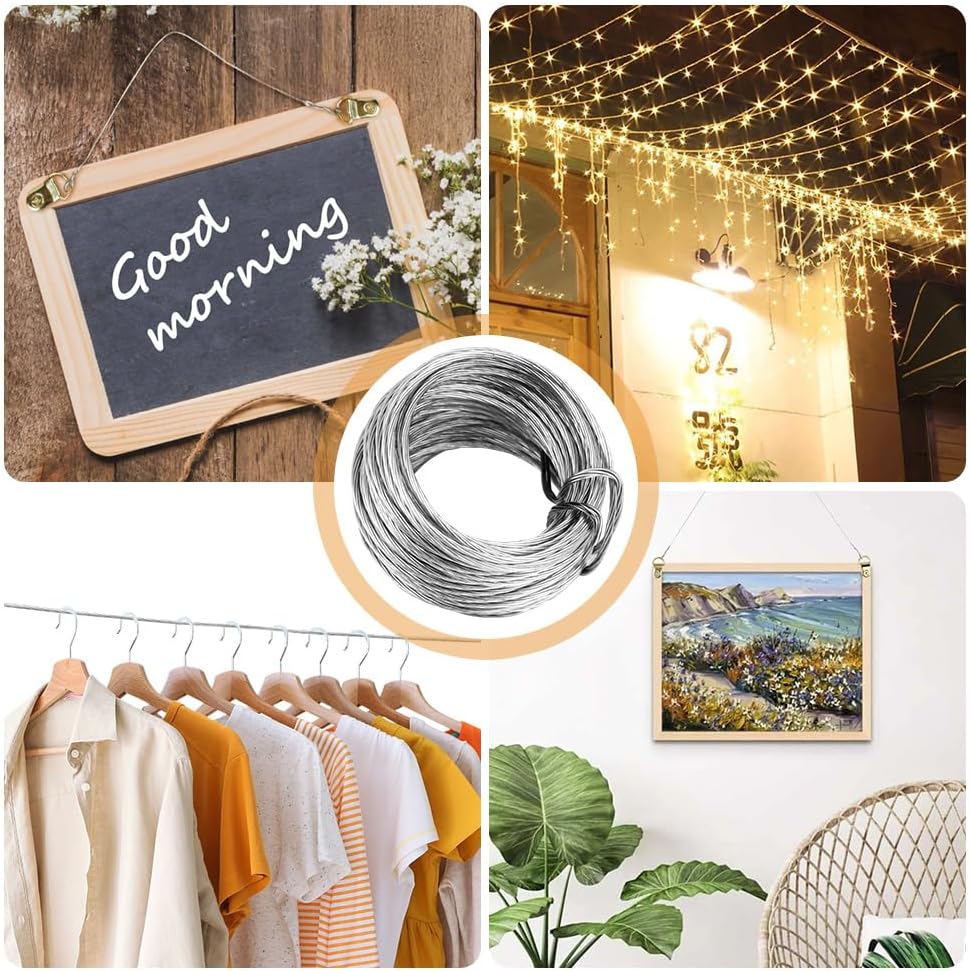 12 m Heavy Duty Metal Hanging Wire Picture Hanging Wire Braided Metal for Picture Frame Iron Cable for Hanging Photos Mirrors Clocks, 3 m x 4 Pieces