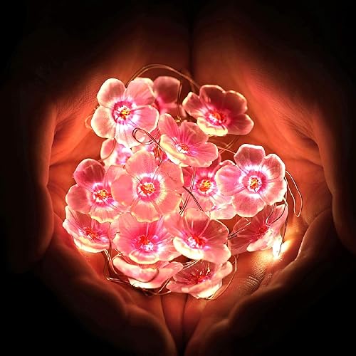 Miniatura 5 de Mudder Guirnalda de luces LED de flores de cerezo, 2 piezas, decoración de flores, alambre de batería, guirnalda LED para cumpleaños, boda,