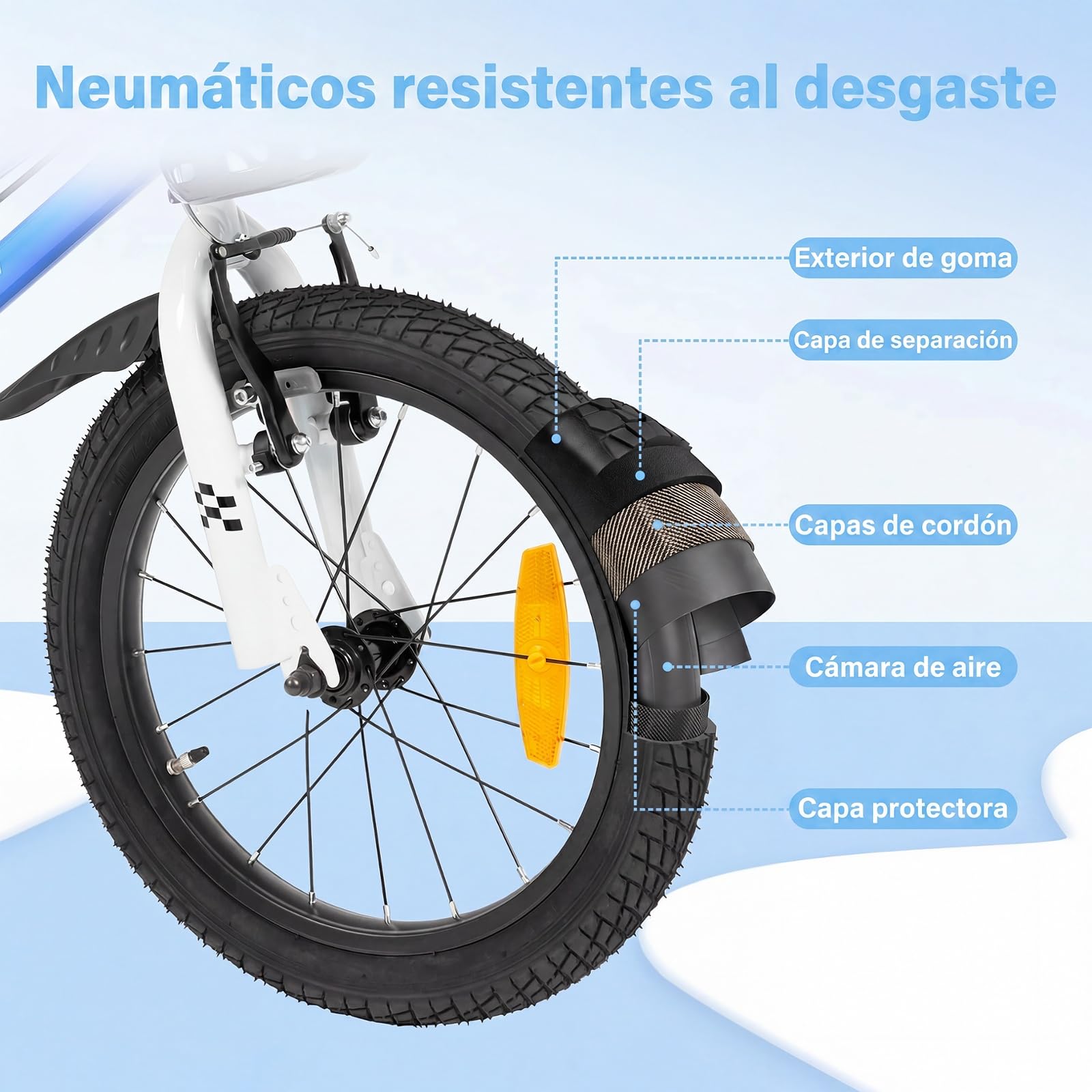 COSTWAY Bicicleta Niños 14/16 Pulgadas, Bicicleta Infantil con Ruedas Estabilizadoras Desmontables, Freno de Mano y en V, Asiento y Manillar Ajustables, Cesta y Campana