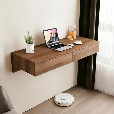 Floating Desk with Drawers, Wall Mounted Desk for Small Spaces