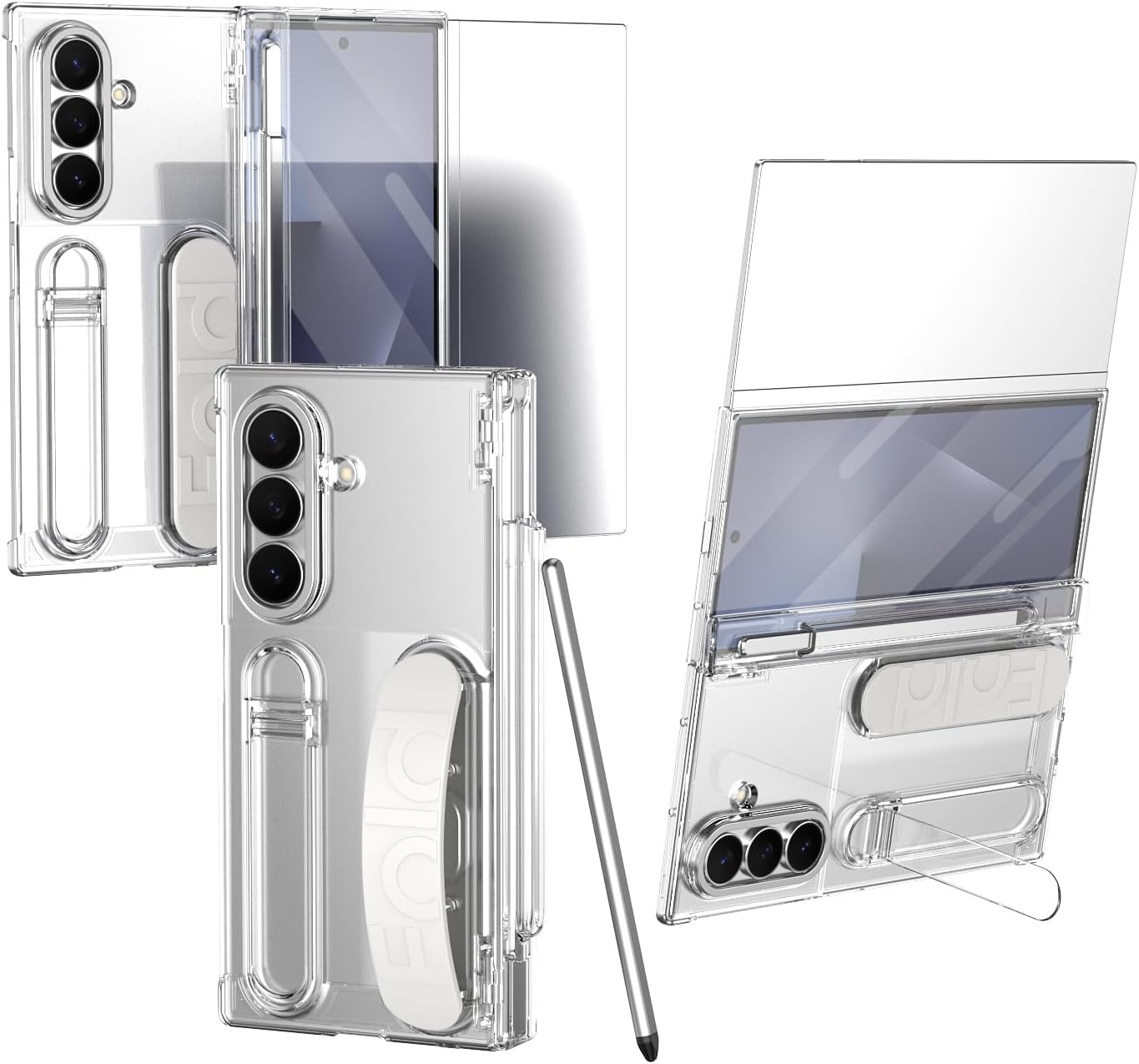 Case for Samsung Galaxy Z Trifold, with Built-in Screen Protector/Wrist Strap/Finger Ring Buckle/S Pen, Hard PC Phone Case for Samsung Galaxy Z Trifold Transparent